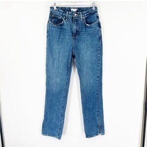 Good American Good Boy Straight Jeans High Rise Ankle Slits